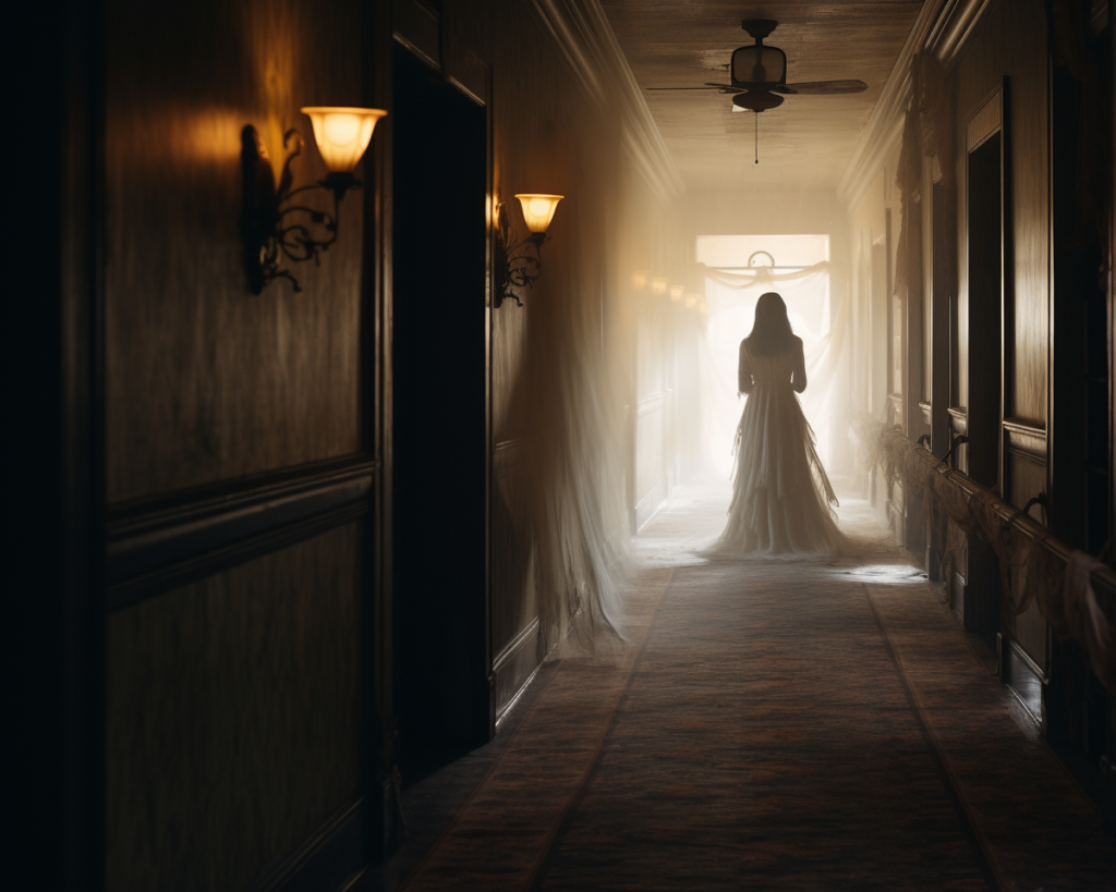 women in hallway of Haunted Hotels in New Orleans