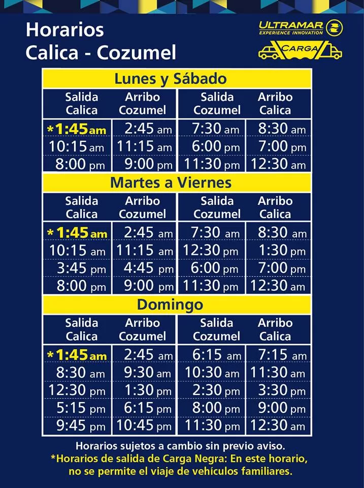 Ferry Schedule and Departure Times to cozumel