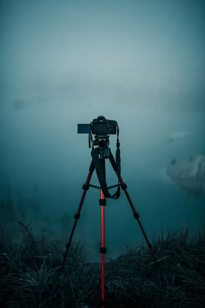 a camera on the best backpacking tripod on a foggy day