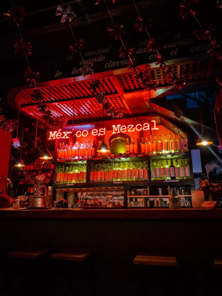 red and yellow led signage mezcal vs tequila