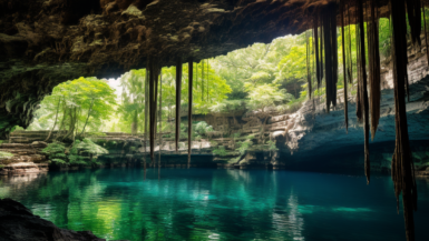 panoramic view of Cenote Suytun, showcasing its vastness and depth