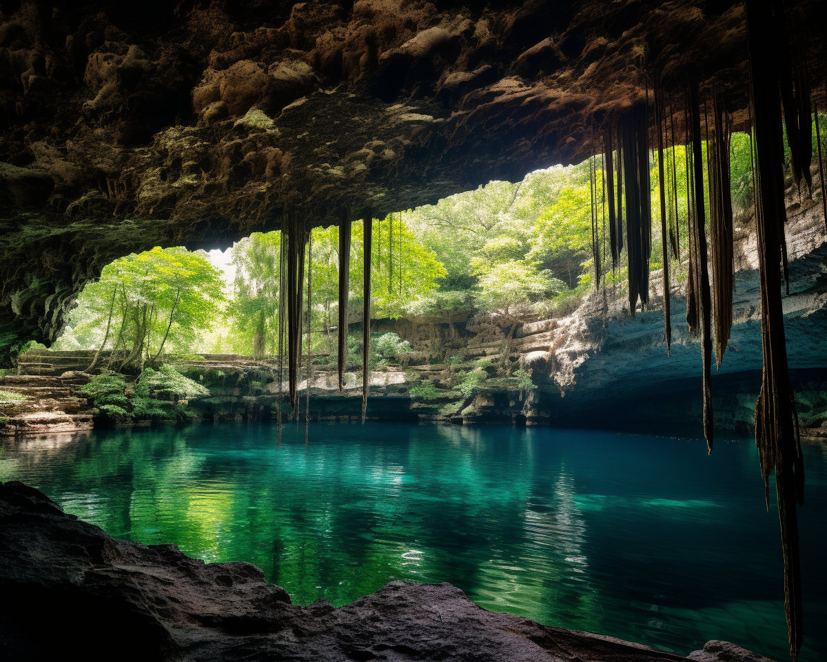 panoramic view of Cenote Suytun, showcasing its vastness and depth