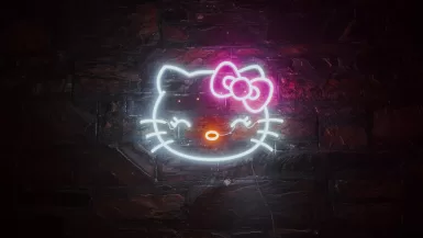 a neon hello kitty sign on a brick wall and Hello Kitty Travel Case