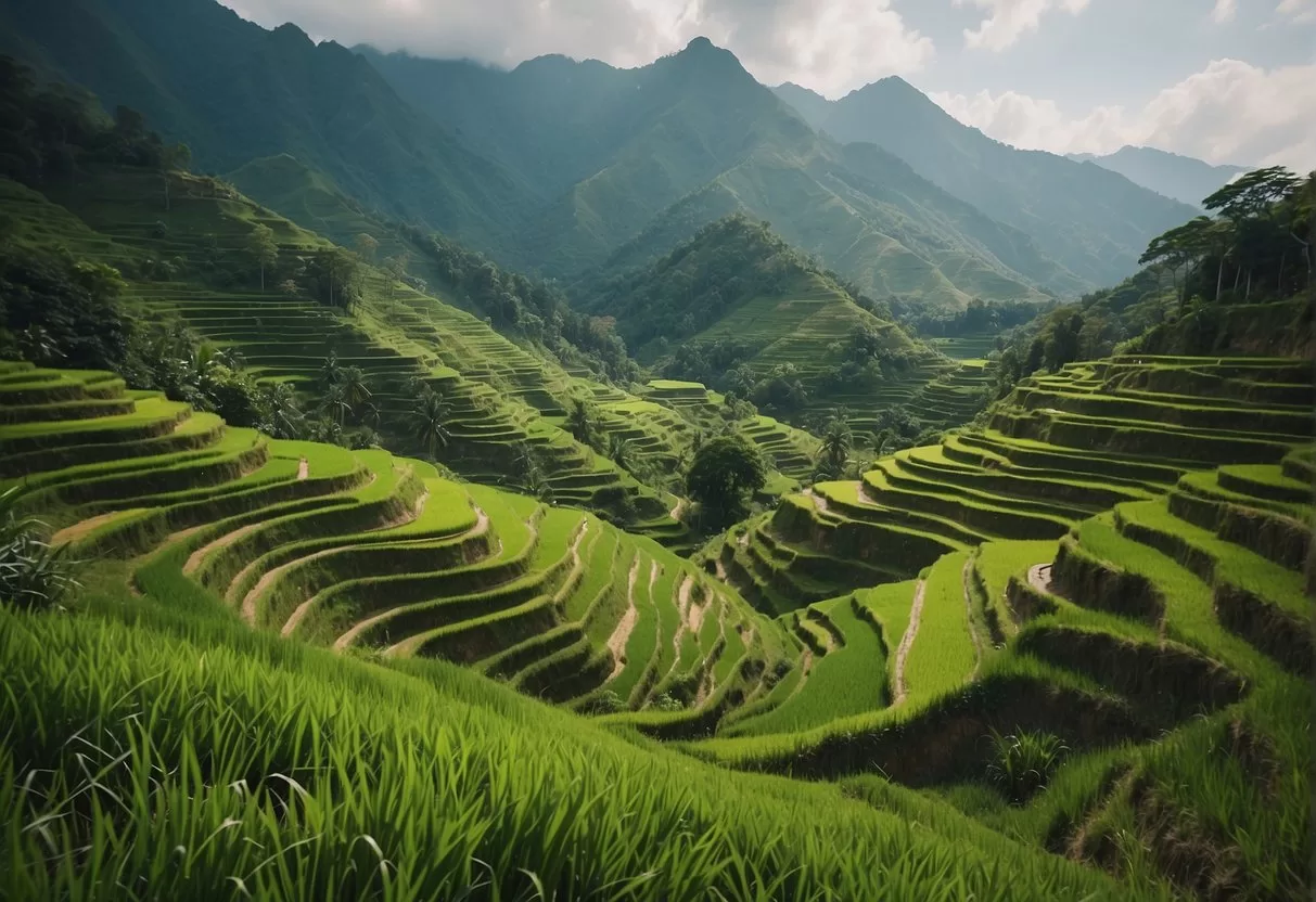 Lush green rice terraces and vibrant festivals in Asian cities during July