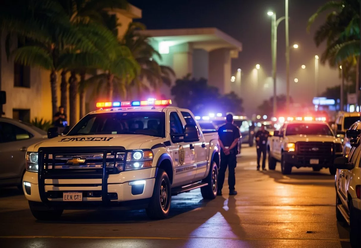 Emergency vehicles and personnel gather in a well-lit area, ready to respond to any emergency in Monterrey, Mexico