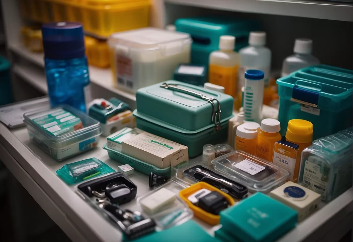 A well-stocked medical kit and emergency supplies are organized and easily accessible in a secure location in Monterrey, Mexico