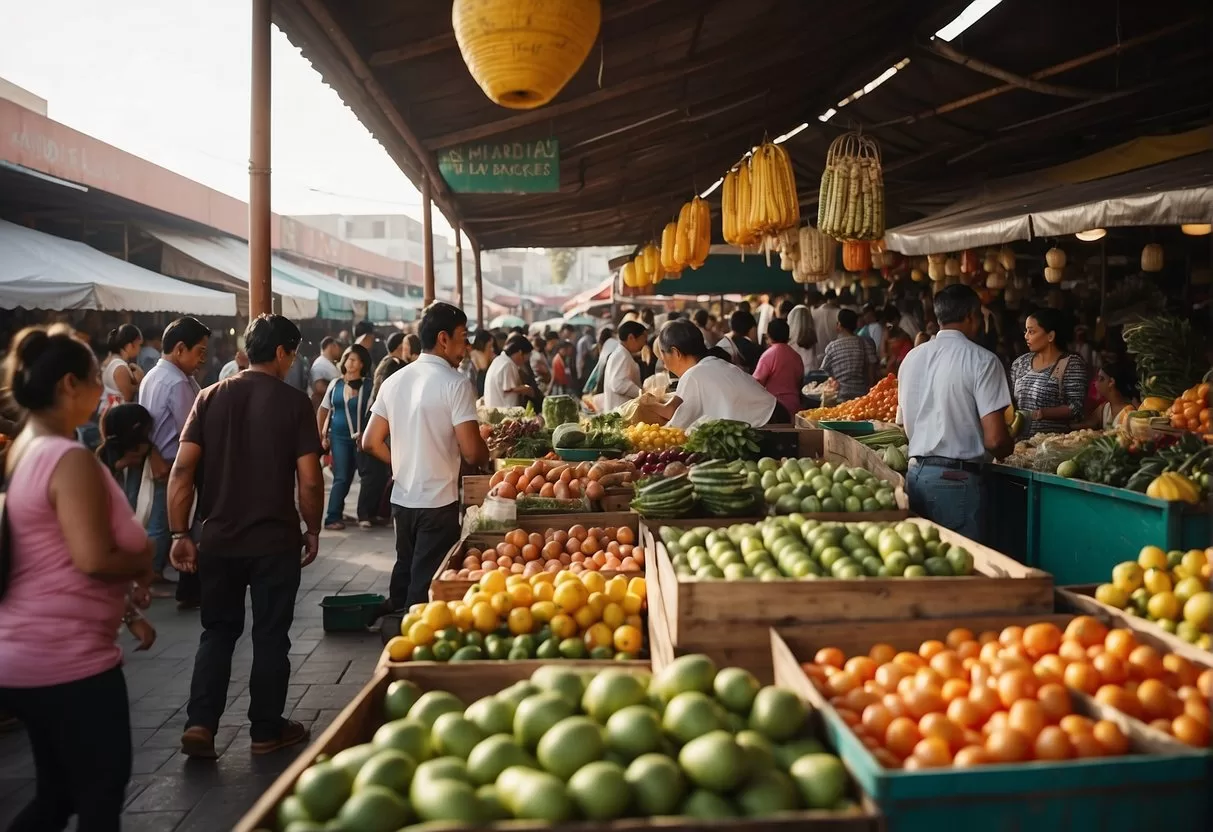 Busy Guadalajara market with colorful stalls, bustling crowds, and vendors selling fresh produce and handmade crafts Guadalajara Market