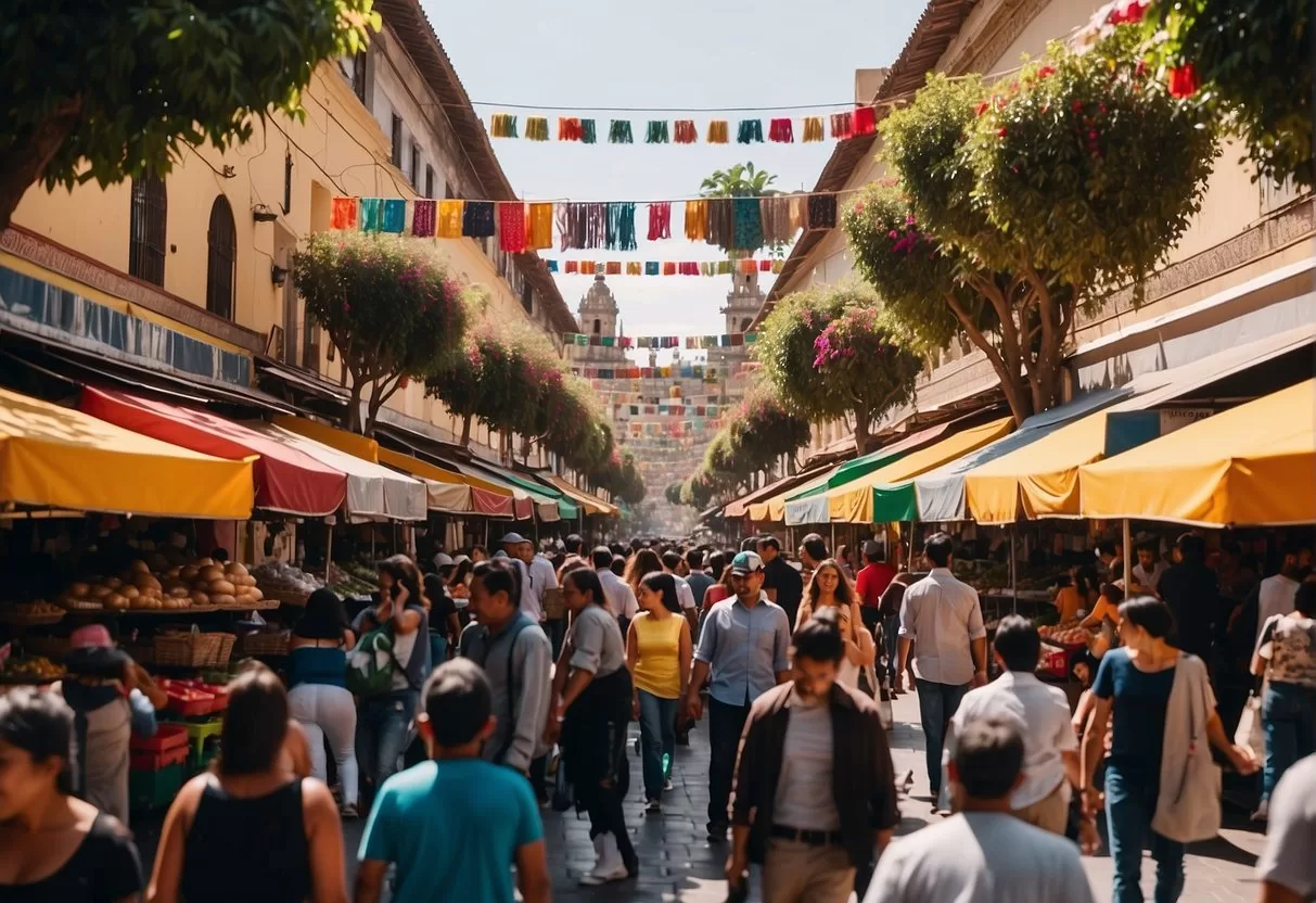 The bustling Guadalajara market is filled with colorful stalls and busy shoppers, with accessible ramps and wide aisles for all