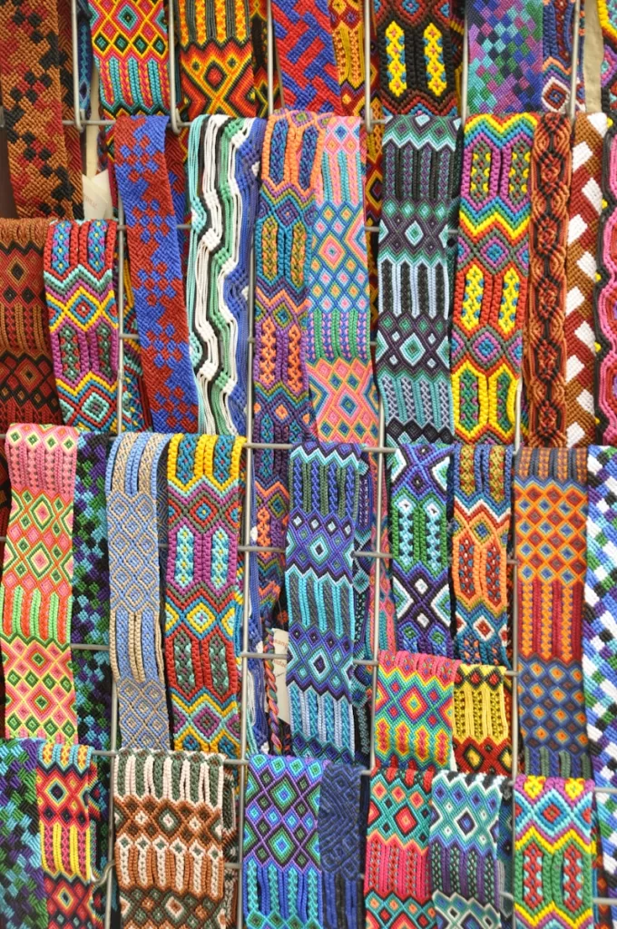 blue red and yellow textile on the streets of Chiapas