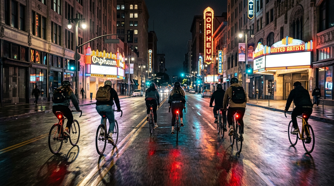 The LA World Naked Bike Ride & Midnight Ridazz: Urban Night Cycling 1 Hundreds of night cyclists riding illuminated bicycles through downtown Los Angeles